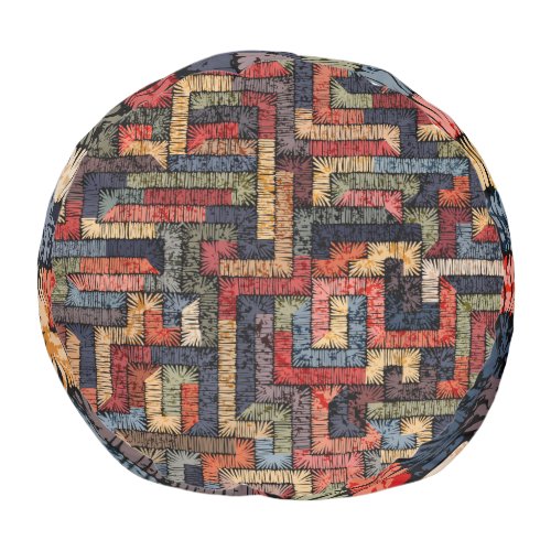 Embroidered geometric ethnic texture pouf