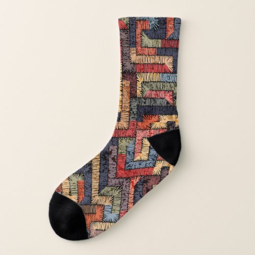 Embroidered geometric ethnic texture socks