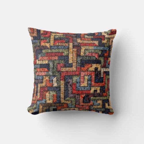 Embroidered geometric ethnic texture throw pillow