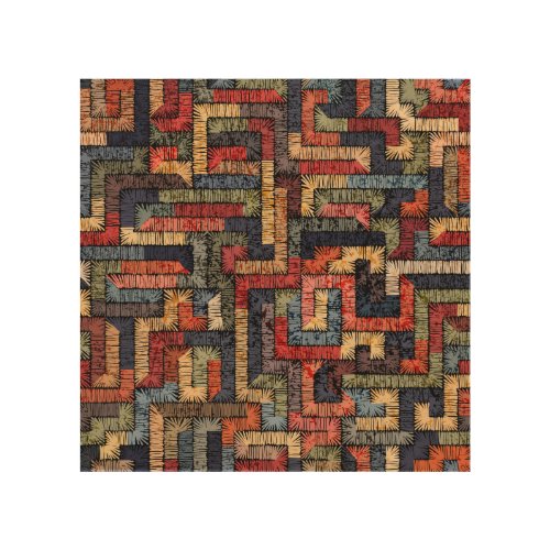 Embroidered geometric ethnic texture wood wall art