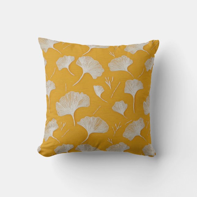 Embroidered Ginkgo Leaf Pattern Throw Pillow (Front)
