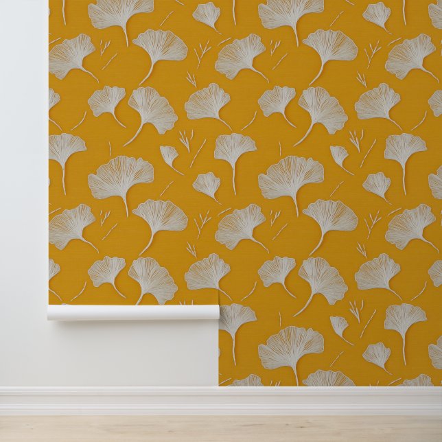 Embroidered Ginkgo Leaf Pattern Wallpaper (Application)