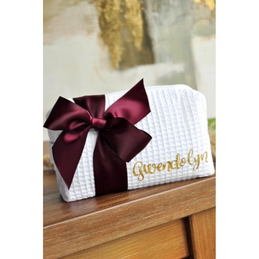 Embroidered Glitter Name Makeup Cosmetic Bag. (Front)