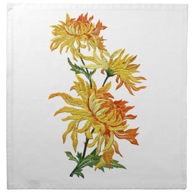Embroidered Golden Chinese Chrysanthemum Napkin (Front)