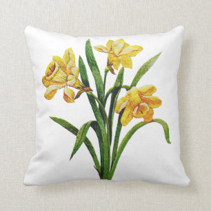 Embroidered Golden Daffodils Throw Pillow