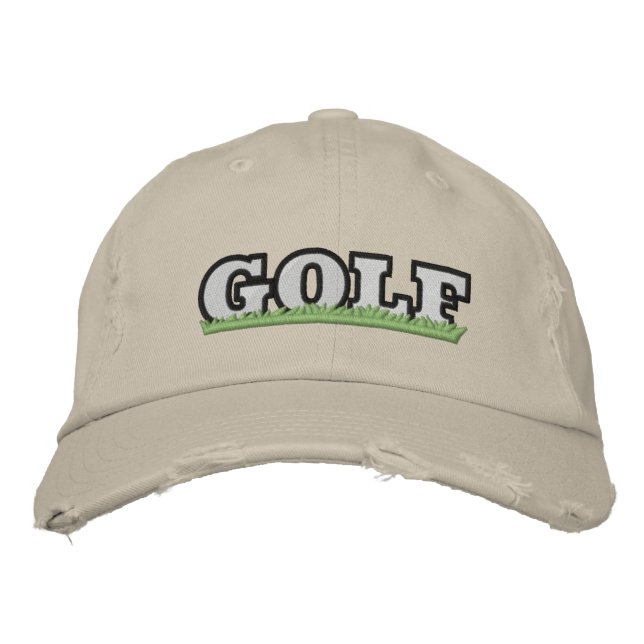 Embroidered GOLF Distressed Baseball Cap (Front)