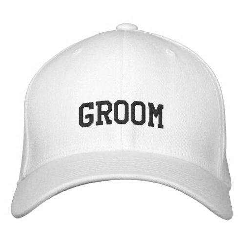 Embroidered Groom Hat White Flexfit Wool Cap