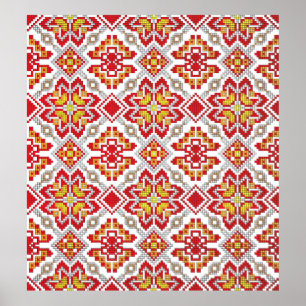 Embroidered handmade cross-stitch ethnic Ukraine p Poster