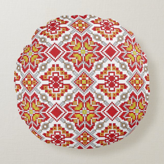 Embroidered handmade cross-stitch ethnic Ukraine p Round Pillow