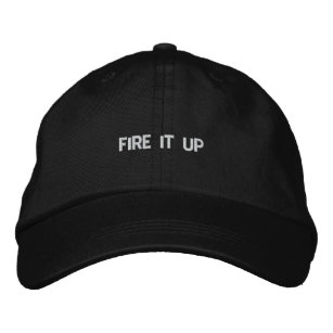 Embroidered Hat Black + White text "Fire it Up"