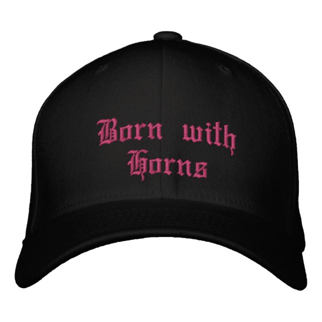 Embroidered Hat- Born with Horns Baseball Cap (Front)