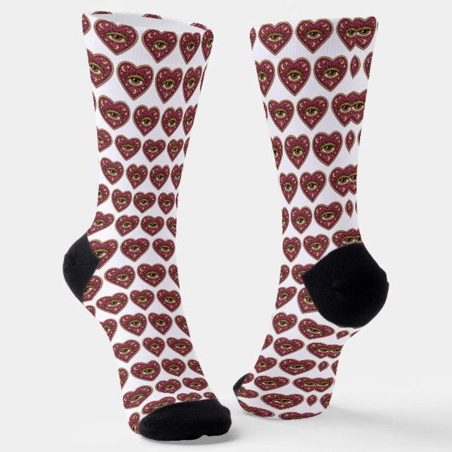 Embroidered Heart Socks (Angled)