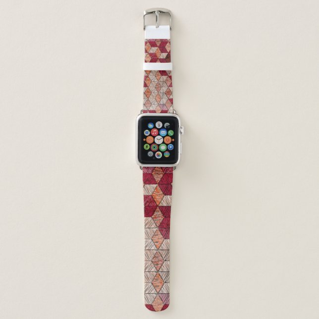 Embroidered Hexagons: Bohemian Patchwork Print. Apple Watch Band (Front)