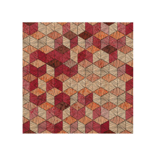 Embroidered Hexagons: Bohemian Patchwork Print. Wood Wall Art