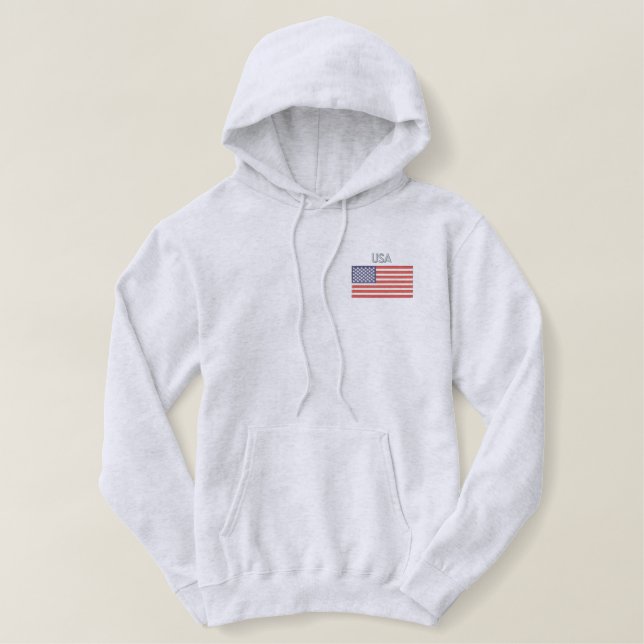 Embroidered Hooded Shirt American Flag (Design Front)