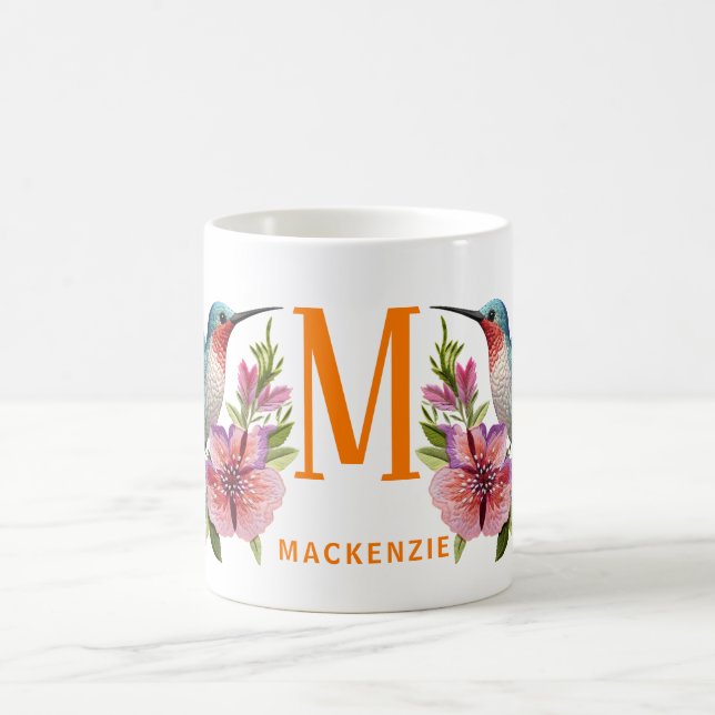 Embroidered Hummingbird Monogram Name Customized Coffee Mug (Center)