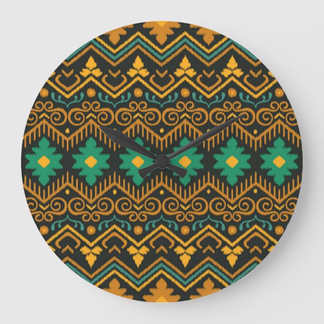 Embroidered Ikat Fabric Ethnic Design Large Clock (Front)