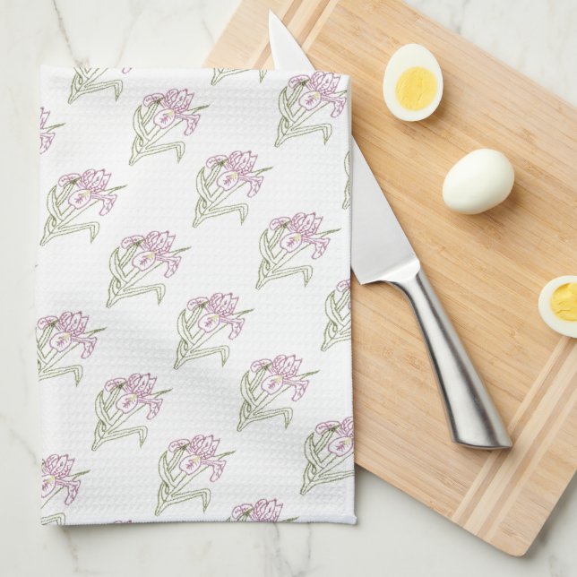Embroidered Iris Design MoJo Kitchen towel (Quarter Fold)