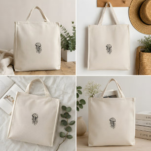 Embroidered Jellyfish Canvas Tote Bag Minimal Ocea