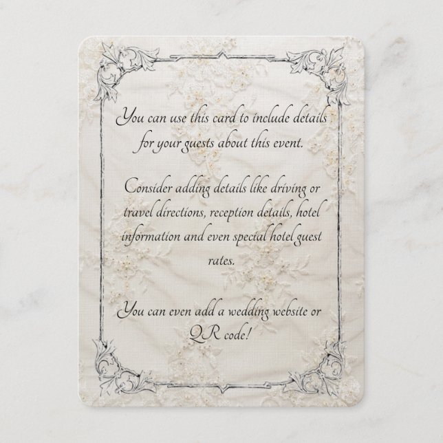 Embroidered Lace Wedding Enclosure Card (Front)
