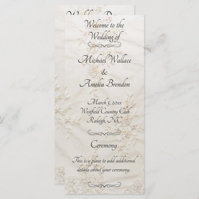Embroidered Lace Wedding Program (Front/Back)