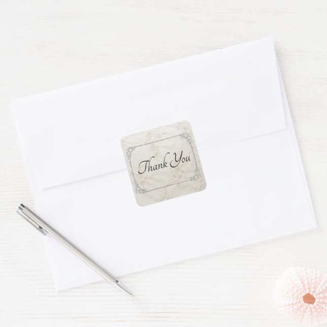 Embroidered Lace Wedding Thank You Square Sticker  (Envelope)