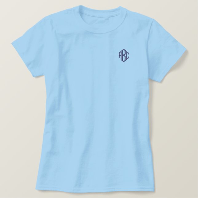 Embroidered Light Blue Monogram Women's T-shirt (Design Front)