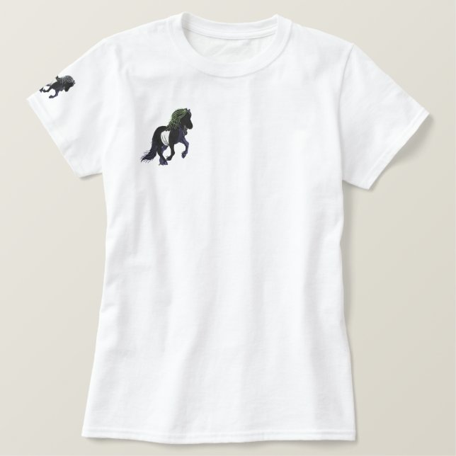 Embroidered Light Hearted Icelandic Horse Embroidered Shirt (Design Front)