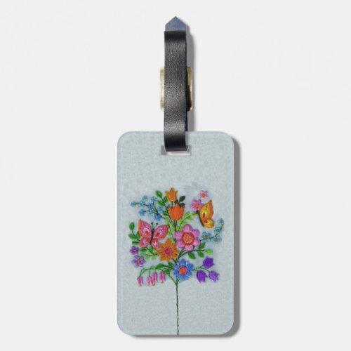 Embroidered Look Colorful Flowers butterflies Luggage Tag