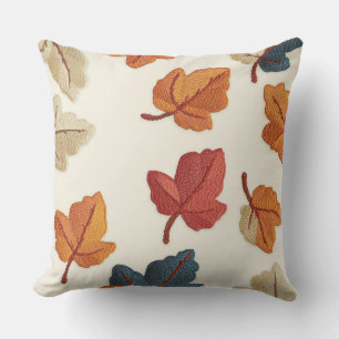 Embroidered Look Fall Leaf Throw Pillow