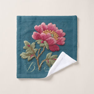 Embroidered Look Floral Bloom Wash Cloth