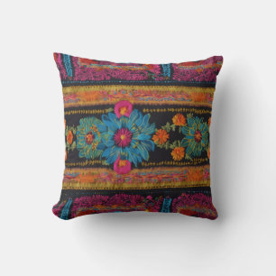 Embroidered Look Floral Throw Pillow