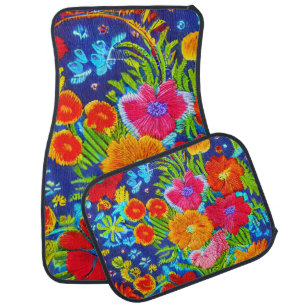 Embroidered look Spring Flowers Car Floor Mat
