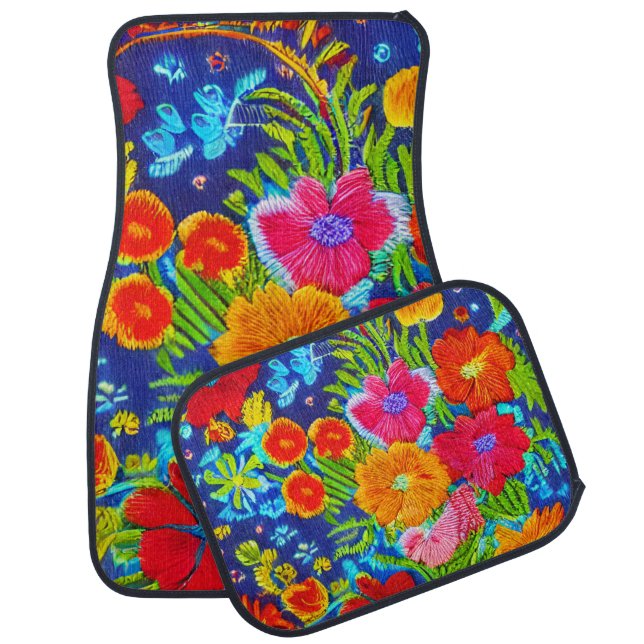 Embroidered look Spring Flowers Car Floor Mat (Set)