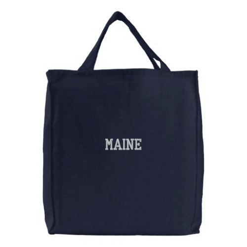 Embroidered Maine Tote Bag Navy