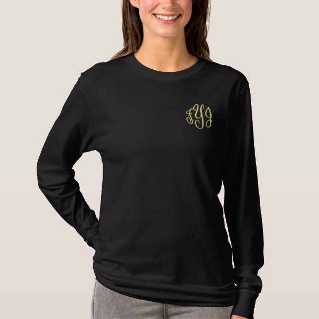 Embroidered Monogram Initials  Long Sleeve Tees (Front)