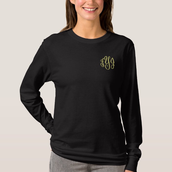 Embroidered Monogram Initials Long Sleeve Tees | Zazzle.com