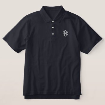 Embroidered Monogram Navy Men's Polo by windyone at Zazzle