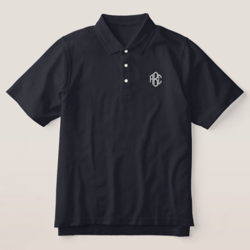 Embroidered Monogram Navy Mens Polo