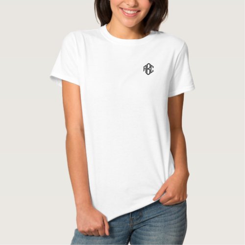 Embroidered Monogram White Womens T_shirt