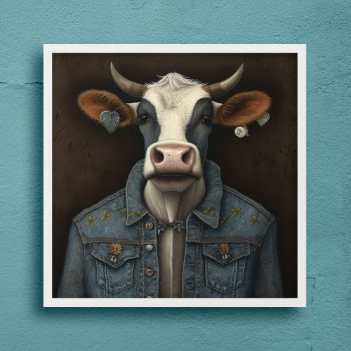 Embroidered Moo Jacket_ Funny cow in a costume  Poster