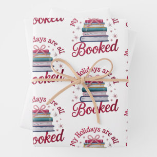 Embroidered My Holidays Are Booked Christmas Books Wrapping Paper Sheets