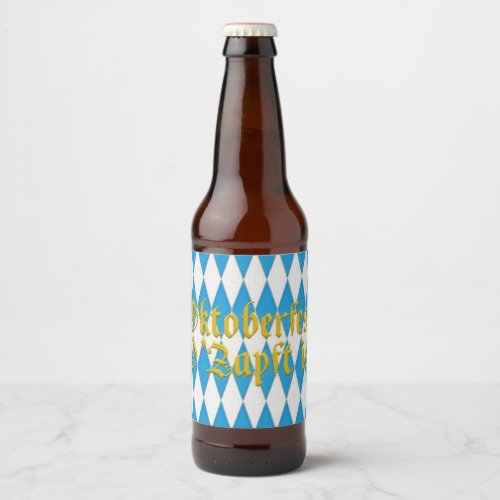 Embroidered Oktoberfest word on bavarian rhombus Beer Bottle Label