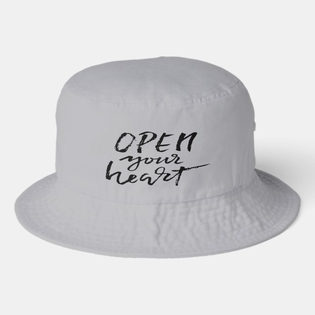 Embroidered "Open Your Heart"  Bucket Hat (Front)