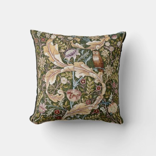 EMBROIDERED OWL TAPESTRY  _ WILLIAM MORRIS THROW PILLOW