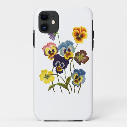 Embroidered Parade of Pansies iPhone 11 Case
