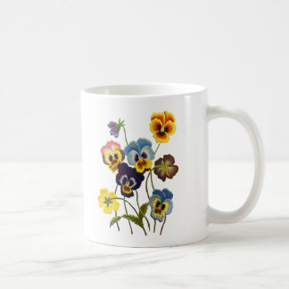 Embroidered Parade of Pansies Coffee Mug