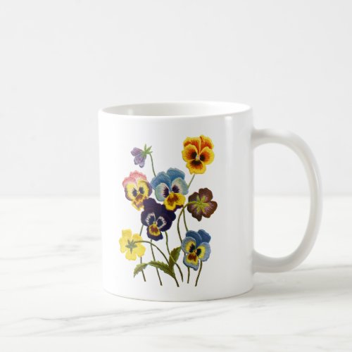 Embroidered Parade of Pansies Coffee Mug