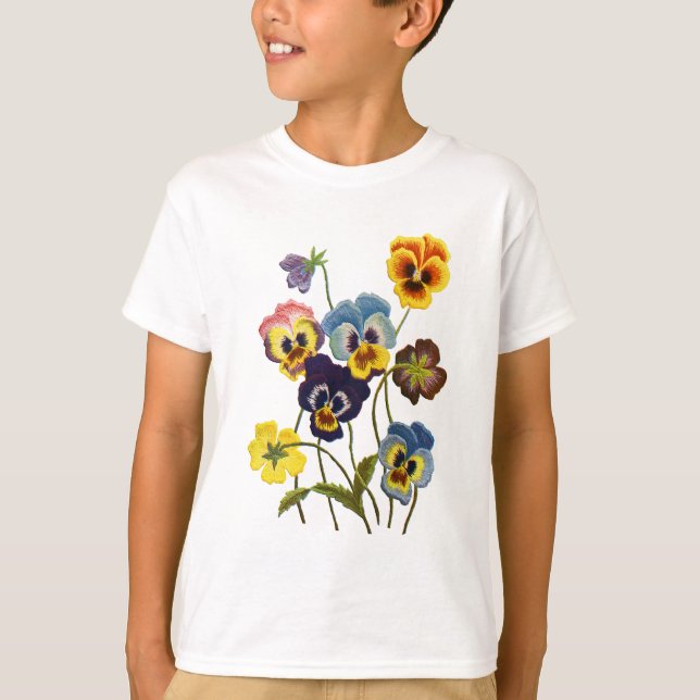 Embroidered Parade of Pansies T-Shirt (Front)