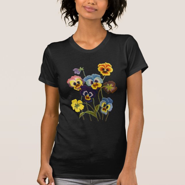 Embroidered Parade of Pansies T-Shirt (Front)